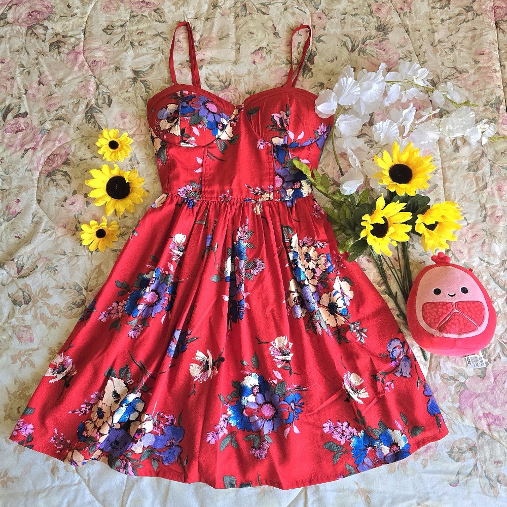red floral bustier boho sundress